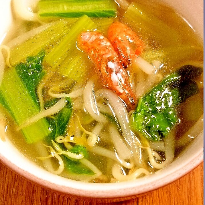 小松菜ともやしの中華風スープ